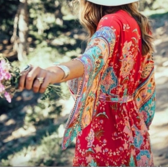 ❤️ BOHO RED FLORAL KAFTAN DRESS - Picture 11 of 17